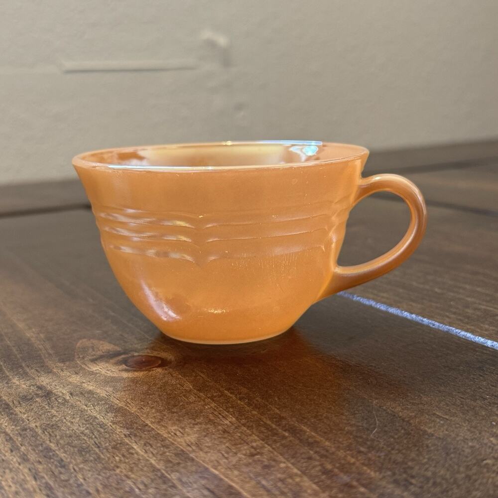 Oven Fire King‎ Made In USA Teacup, Orange Peach Luster Carnival Glass